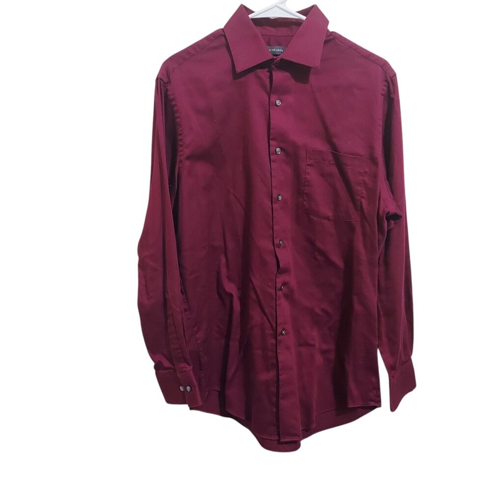 Van Heusen Button Down Long Sleeve Men's Shirt Fitted Stretch Burgundy